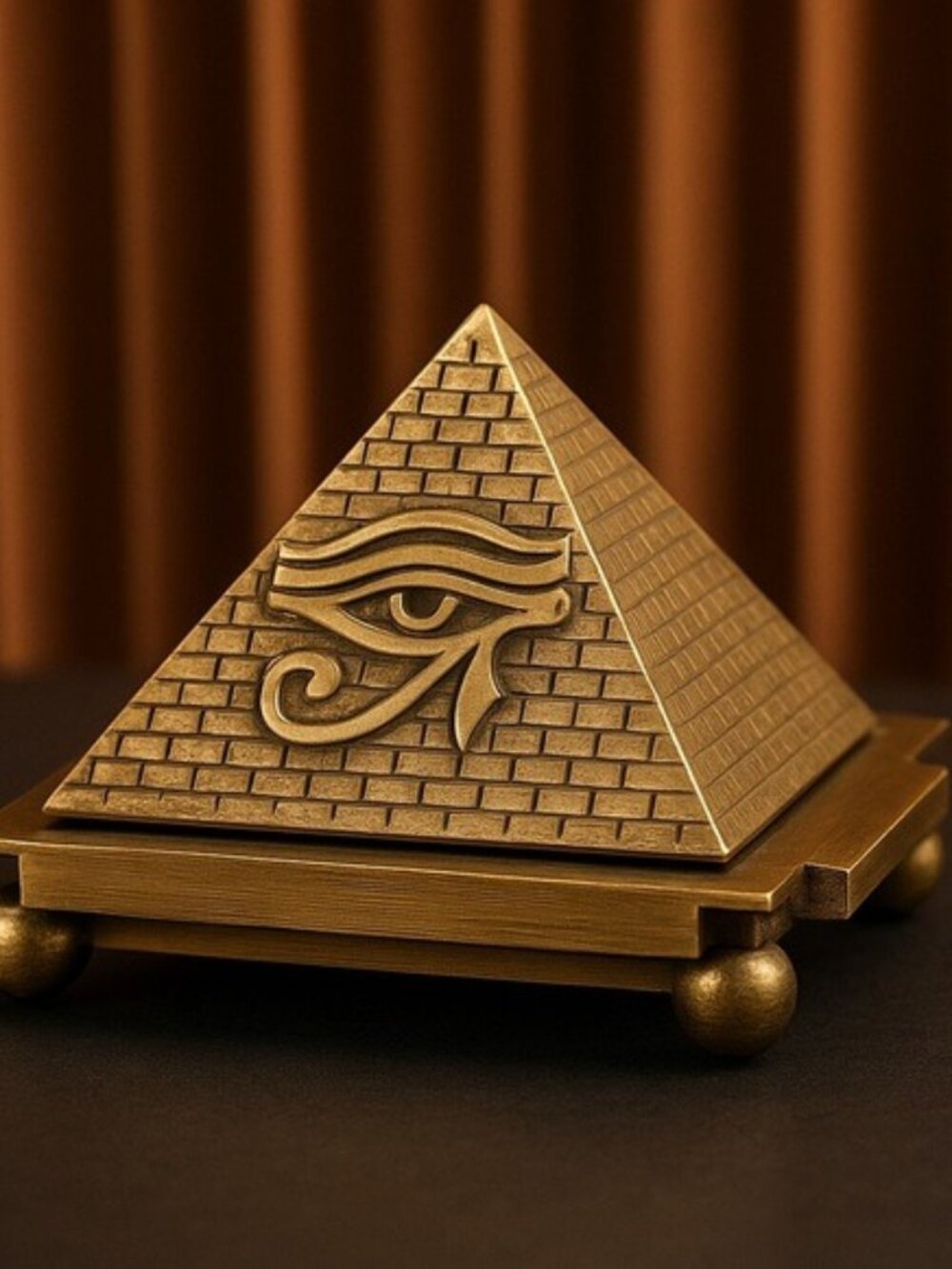Solid Brass Egyptian Pyramid Incense Burner Eye of Horus Decor Spiritual